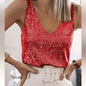 1200. Red Sequin Sleeveless Top